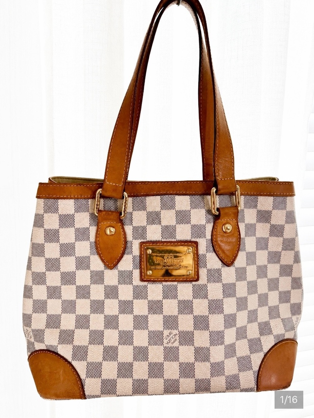 Louis Vuitton Hampstead PM Damier Azur Tote Bag Authentic w/ CheckCheck COA